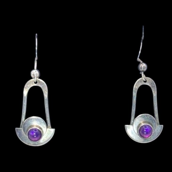 TPT Jewelry - Vintage 925 Sterling Silver & Amethyst Earrings Modernist Design